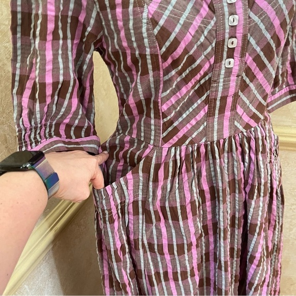 Free People Tulie Plaid Midi Milkmade Dress Brown Pink with pockets Size XS - Picture 6 of 16